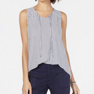 Style & Co women XL striped sleeveless top tidal stripe blue resort boho‎